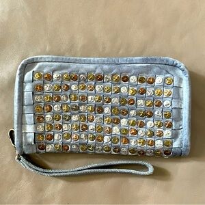 Platania Studded Italian Leather Wallet Clutch Blue